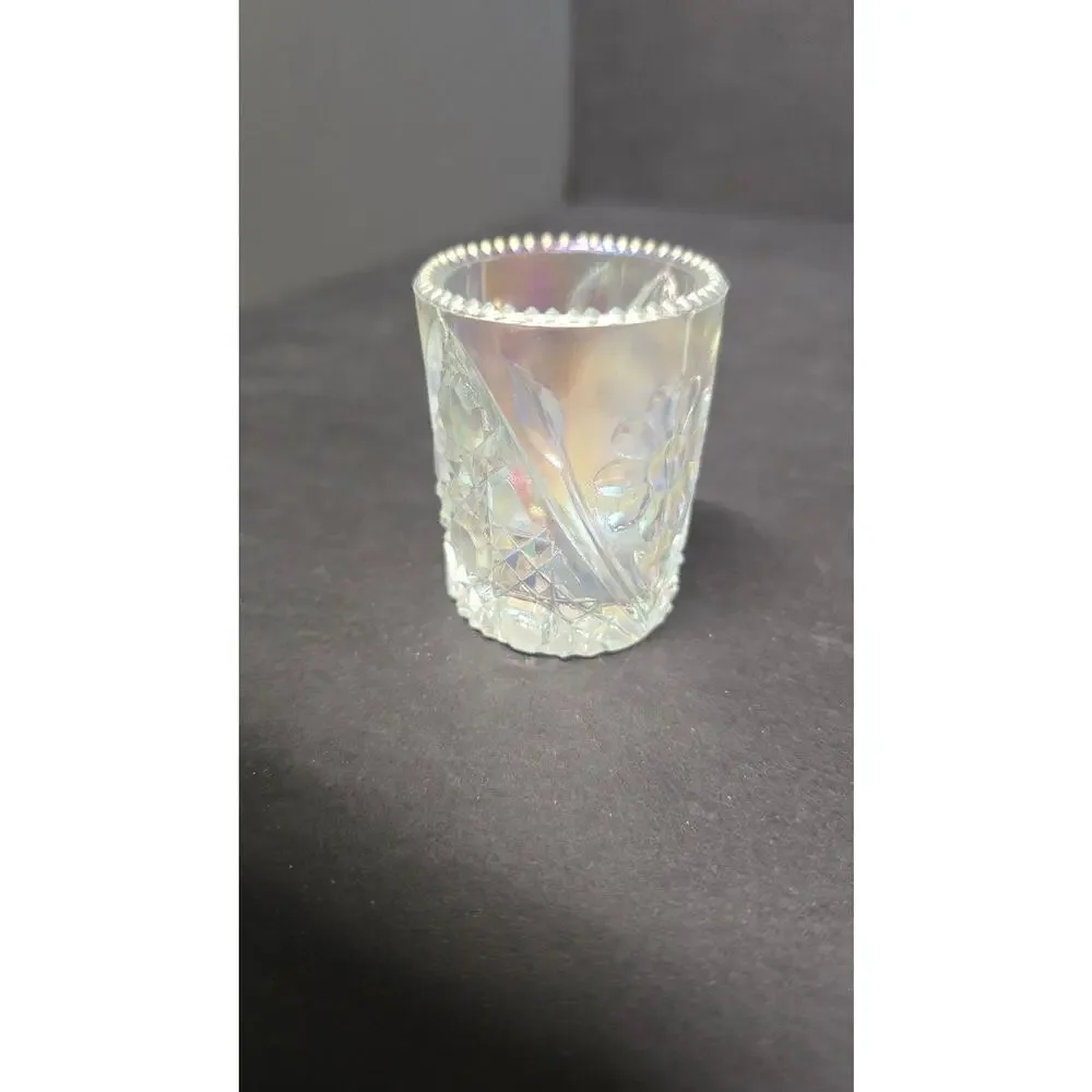 Vintage Iridescent Daisy Button Shot Glass Clear Carnival Glass Victorian Decor